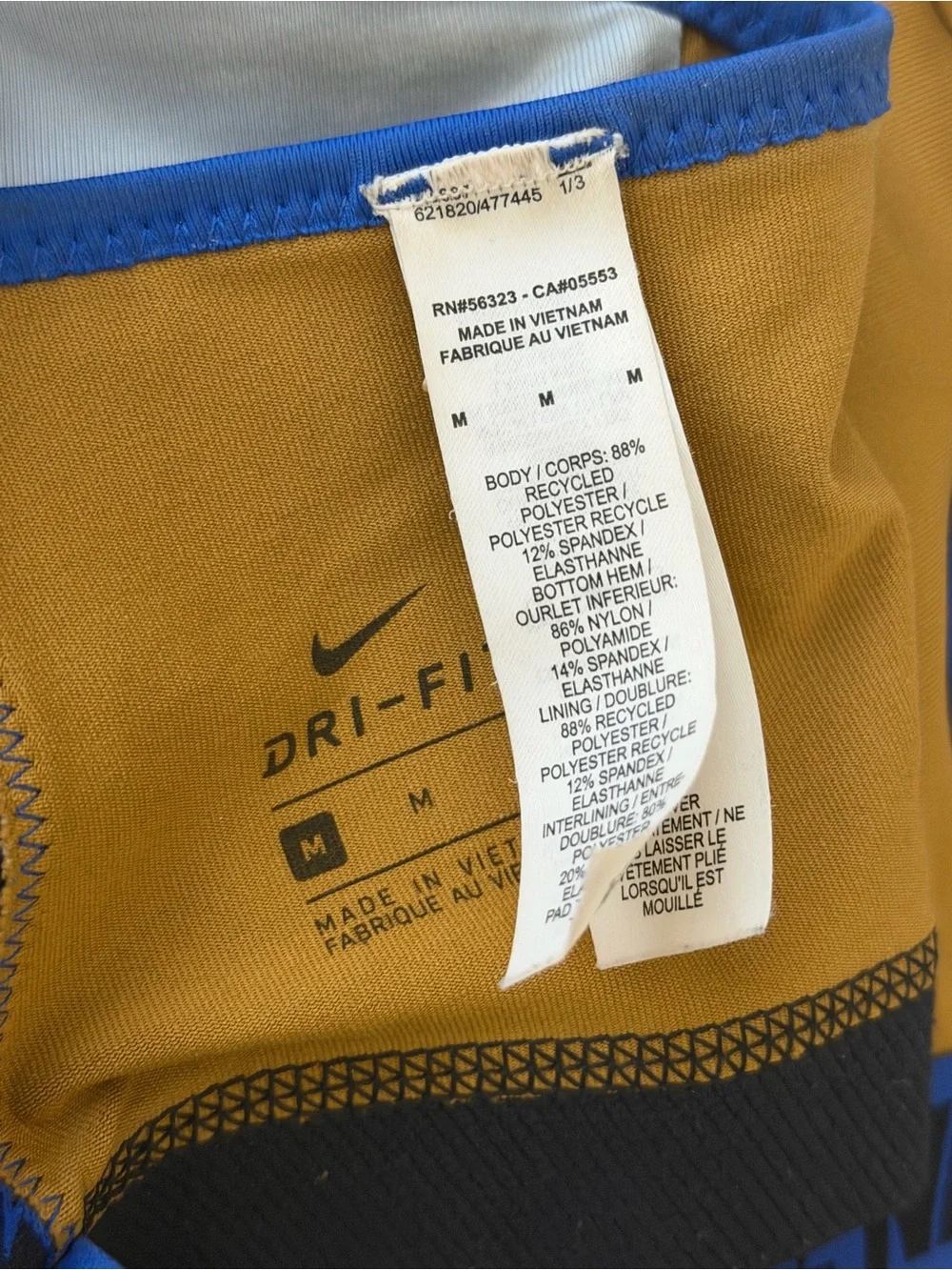 Nike Blue, Gold & Black Colorblock Sports Bra